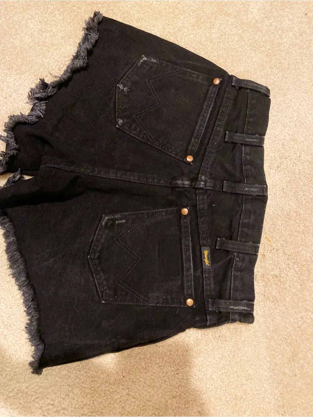 Wrangler Black Frayed Hem Denim Cutoff Shorts sz 27/4 Western, Festival, - Picture 2 of 5